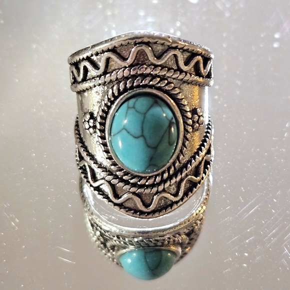 Silver and Turquoise Statement Ring - Picture 1 of 9